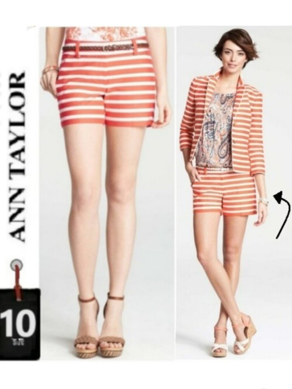 Ann Taylor 10 orange and white stripe shorts